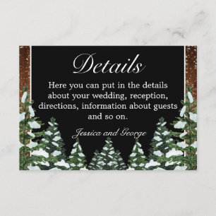Carte D'accompagnement Black Snowy Wood & Forest Pine Détails du Mariage