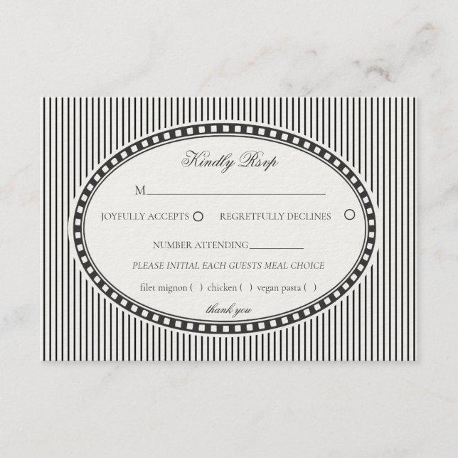 Carte D'accompagnement Black Striped Harlequin Pattern Wedding RSVP (Devant)
