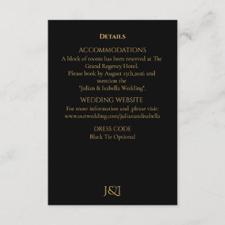Carte D'accompagnement Black Tie Royal Regency wedding