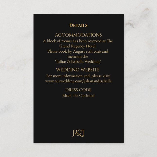 Carte D'accompagnement Black Tie Royal Regency wedding (Devant)