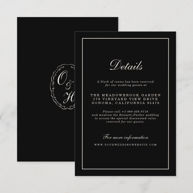 Carte D'accompagnement Black Tie Wedding Classic Details Enclosure Card (Devant / Derrière)