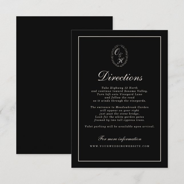Carte D'accompagnement Black Tie Wedding Classic Directions Card (Devant / Derrière)