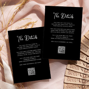 Carte D'accompagnement Black Whimsical Mariage Détails de l'invité QR Cod