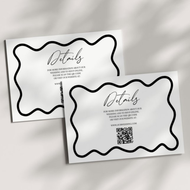 Carte D'accompagnement Black White Elegant Wavy Border Wedding Details (Créateur téléchargé)