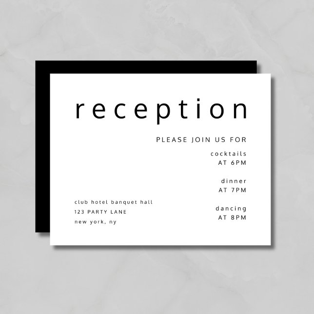Carte D'accompagnement Black White Typography Elegant Wedding Reception (Black White Typography Elegant Wedding Reception Enclosure Card)