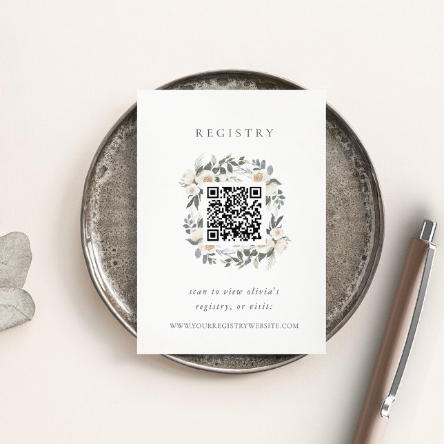 Carte D'accompagnement Blanc Automne Végétal Douche Registre QR Code (Créateur téléchargé)