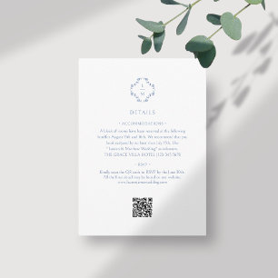 Carte D'accompagnement Blanc + bleu Floral Monogrammé Mariage de code Q