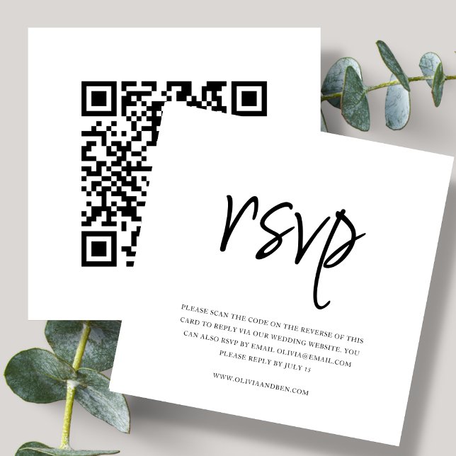 Carte D'accompagnement Blanc | Code QR | Réponse au mariage (Créateur téléchargé)