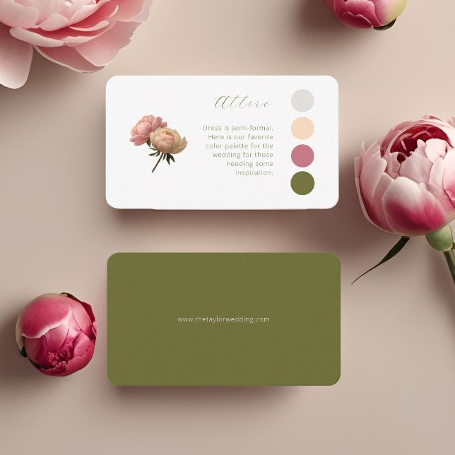 Carte D'accompagnement Blanc et olive | Code vestimentaire du Mariage ros (Créateur téléchargé)
