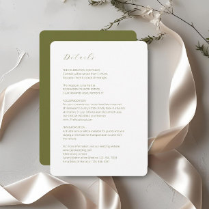 Carte D'accompagnement Blanc et olive Détails minimaux du Mariage de sc