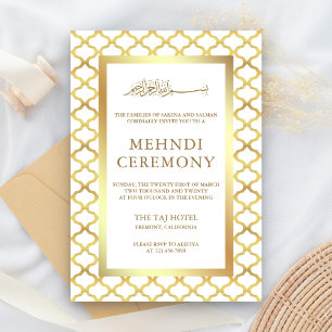Carte D'accompagnement Blanc et Or Quatrefeuille Marocain Mehndi Musulman