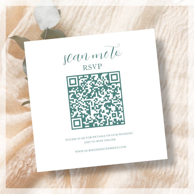 Carte D'accompagnement Blanc et Turquoise | Code QR RSVP de mariage (Créateur téléchargé)
