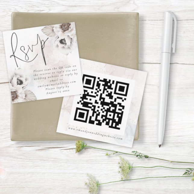 Carte D'accompagnement Blanc Florals Aquarelle QR Code Mariage RSVP (Créateur téléchargé)