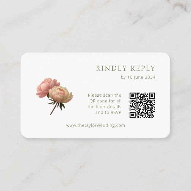Carte D'accompagnement BLANCHE | Chic Rose mariage RSVP QR Code (Devant)