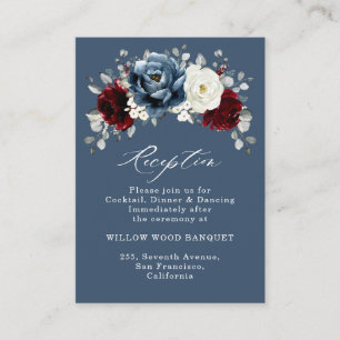 Carte D'accompagnement Bleu Ardoise Bourgogne Blanc Ivory Mariage Récepti