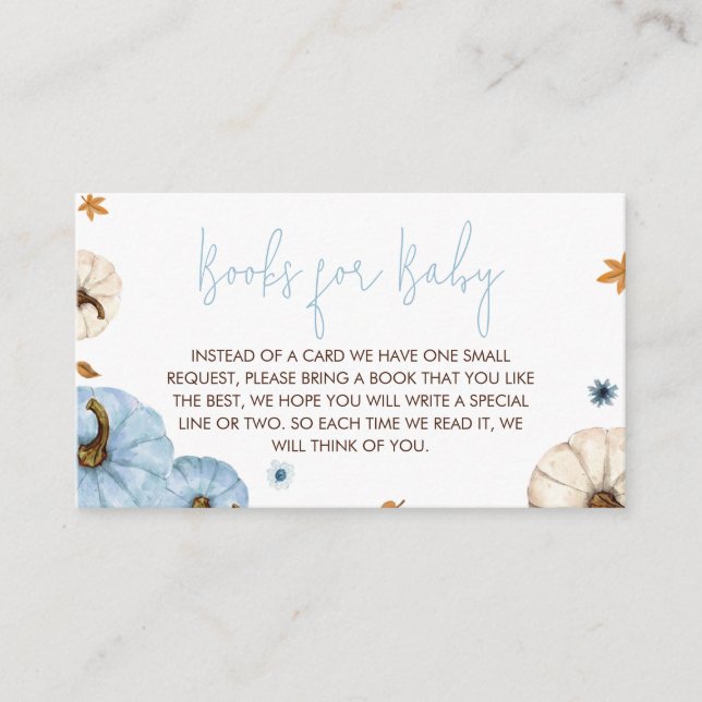 Carte D'accompagnement Bleu automne Baby shower d'automne Livres pour béb (Devant)