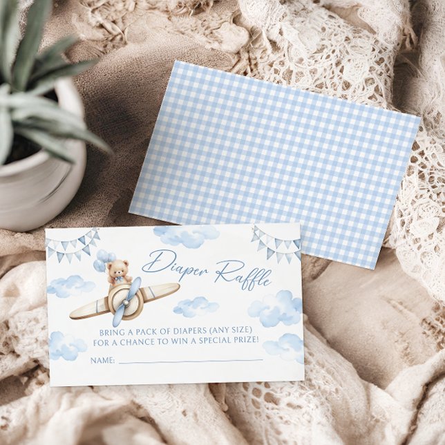Carte D'accompagnement Bleu Avion Teddy Bear Baby shower Déchets Raffin (Créateur téléchargé)