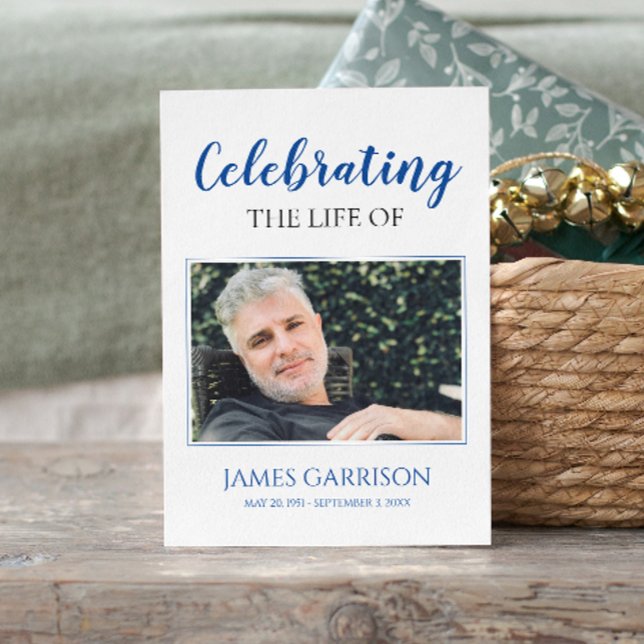 Carte D'accompagnement Bleu blanc Elegant Funeral Prayer Card avec photo (Créateur téléchargé)