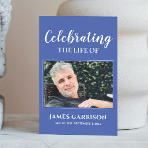 Carte D'accompagnement Bleu blanc Elegant Funeral Prayer Card avec photo