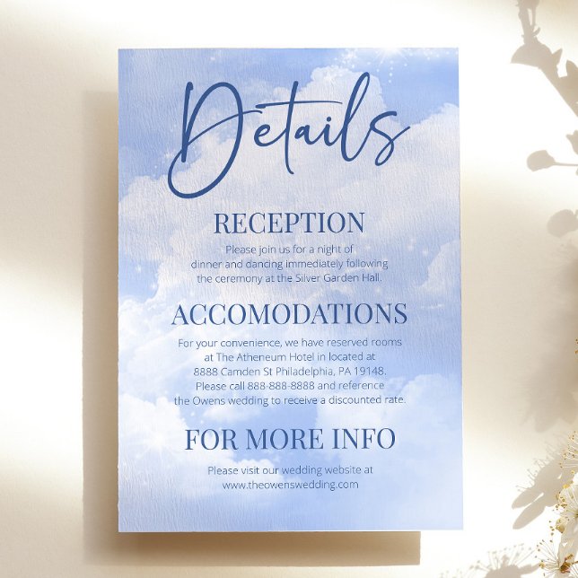 Carte D'accompagnement Bleu Blanc Étincelant Nuages Élégant Mariage Détai (Créateur téléchargé)