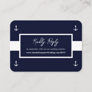 Carte D'accompagnement Bleu Blanc Nautique Motif site Web Mariage RSVP