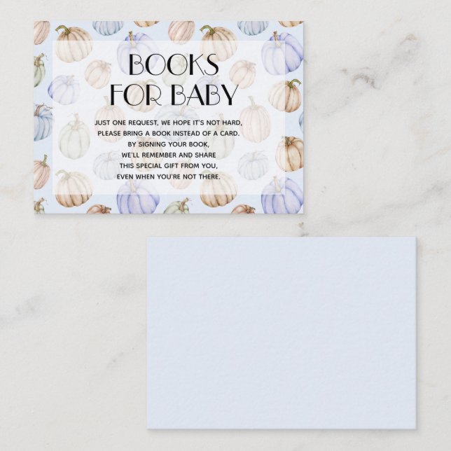 Carte D'accompagnement Bleu Citrouille Boy Baby Book Demande (Devant / Derrière)