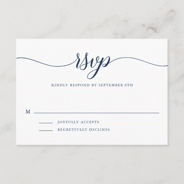 Carte D'accompagnement Bleu de la Marine | RSVP Nautique Simple Script (Devant)