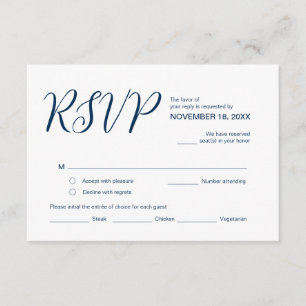 Carte D'accompagnement Bleu de marine esthétique, Parti de mariage RSVP,