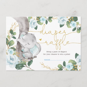 Carte D'accompagnement Bleu doux Rose Elephant Vert Feuillage de couches