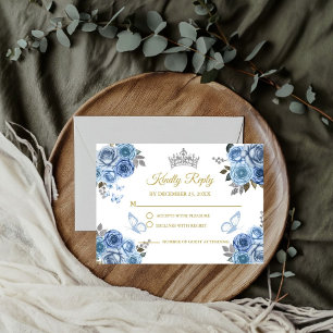 Carte D'accompagnement Bleu Dusty Butterfly Gold Quinceanera RSVP