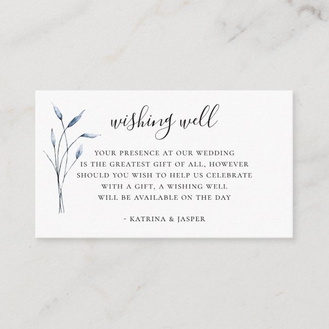 Carte D'accompagnement Bleu Dusty Foliing Mariage Wishing well (Devant)