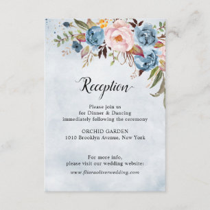 Carte D'accompagnement Bleu Dusty Peach Blush Botanical Floral Mariage
