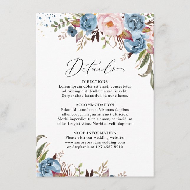 Carte D'accompagnement Bleu Dusty Peach Blush Botanical Floral Mariage (Devant)