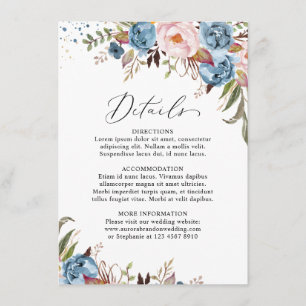 Carte D'accompagnement Bleu Dusty Peach Blush Botanical Floral Mariage
