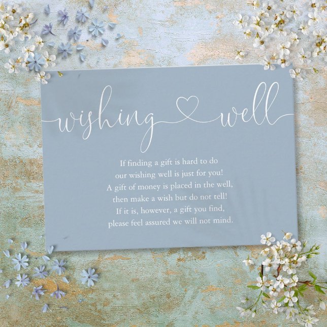Carte D'accompagnement Bleu Dusty Script Wishing well Mariage (Dusty Blue Heart Script Wishing Well Wedding Enclosure Card)