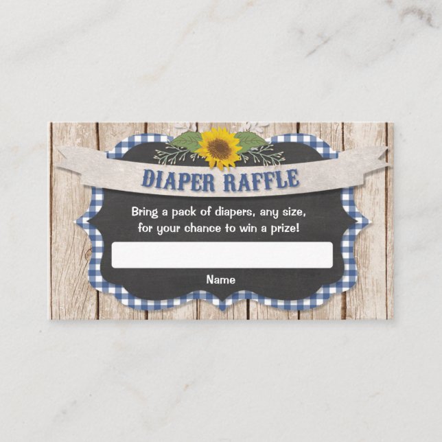 Carte D'accompagnement Bleu en vichy jaune tournesol bébé tombole de couc (Devant)