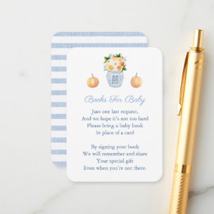 Carte D'accompagnement Bleu et blanc Apportez un Baby shower de livre