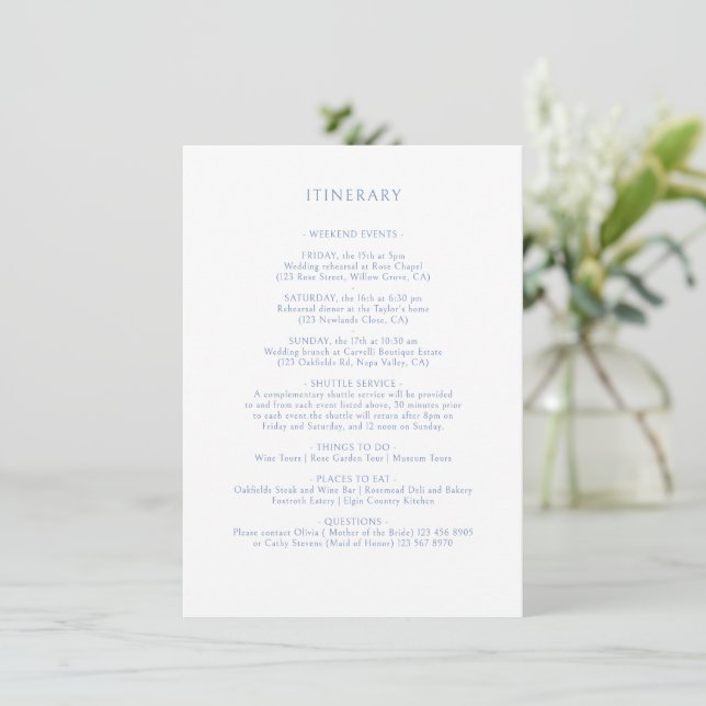 Carte D'accompagnement Bleu et blanc | Itinéraire Mariage de monogramme f (Debout devant)