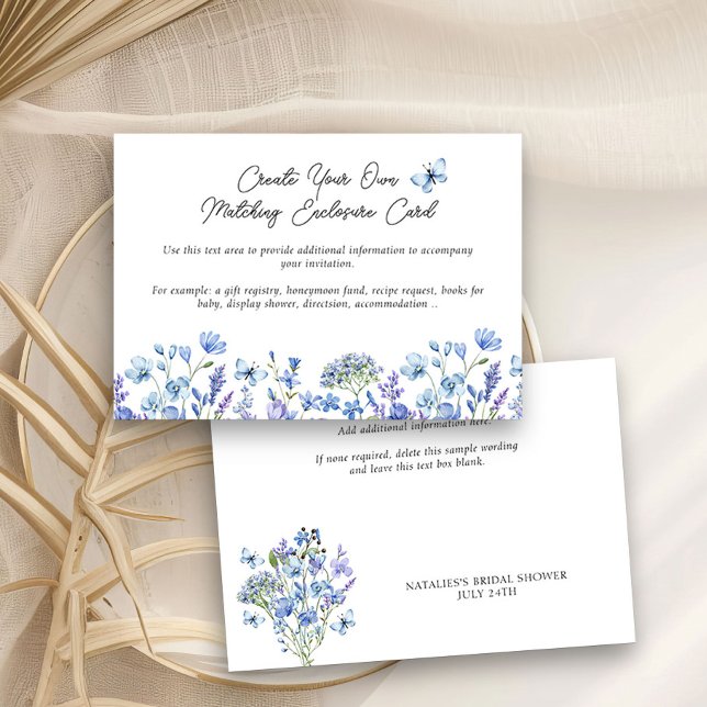 Carte D'accompagnement Bleu Fleur sauvage délicieuse florale vierge (Blank Enclosure Card to create your own custom details - Blue Wildflower Bridal Shower Collection
)