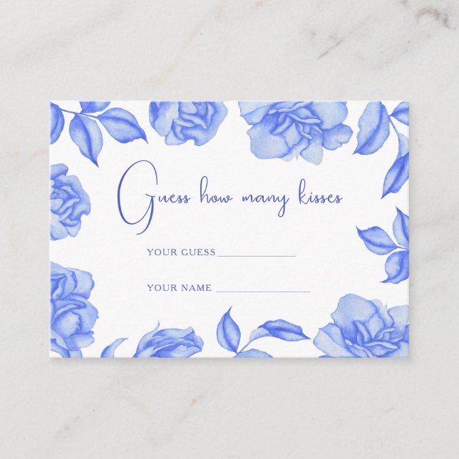 Carte D'accompagnement Bleu floral - Combien de baisers jeu de mariage (Devant)