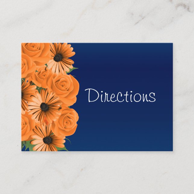 Carte D'accompagnement Bleu foncé avec Roses orange - Directions (Devant)
