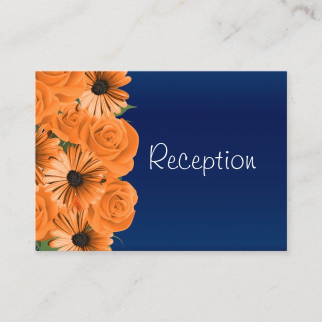 Carte D'accompagnement Bleu foncé avec Roses orange - Réception (Devant)