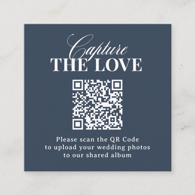 Carte D'accompagnement Bleu Marine | Code QR de mariage Capturer l'Amour (Devant)