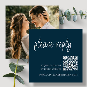 Carte D'accompagnement Bleu Marine   Code QR RSVP de mariage