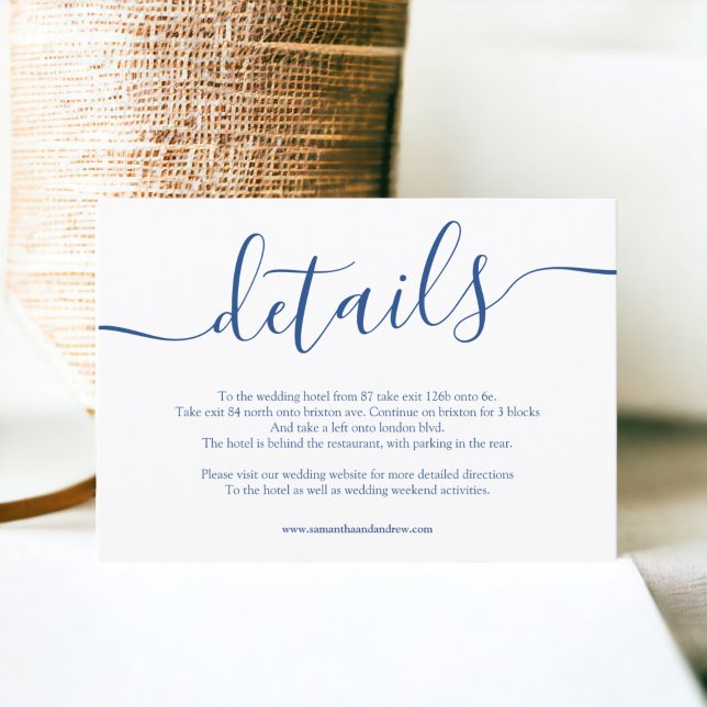 Carte D'accompagnement Bleu moderne blanc simple détails mariages (Modern blue white simple wedding details enclosure card)