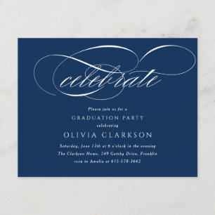 Carte D'accompagnement Bleu Moderne Élégant Script Graduation Party