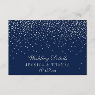 Carte D'accompagnement Bleu Nuit & Confettis Argentés Mariage Détail