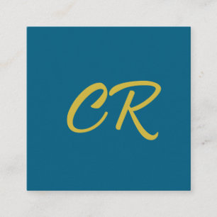 Carte D'accompagnement Bleu & Or Couleur Monogramme Moderne Minimaliste