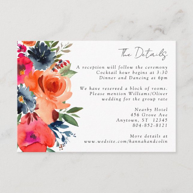 Carte D'accompagnement Bleu orange vibre Botanique rouge (Devant)