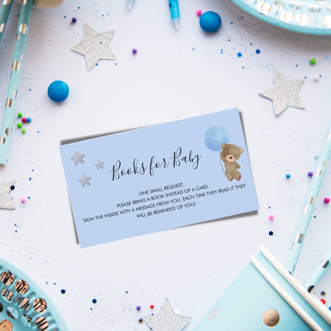 Carte D'accompagnement Bleu ours en peluche garçon baby shower demande (Créateur téléchargé)